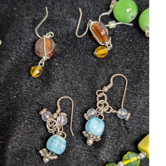 Stone, Crystal, Glass Dangle Earrings & One Green Glass Bracelet Jewelry Lot - Picture 4 of 12